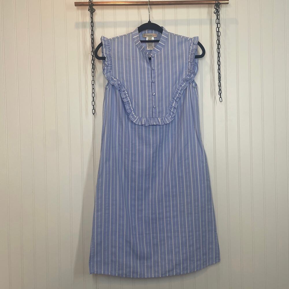 Paul & Joe Womens Blue Stripe Ruffle Shift Dress Cotton Size 2